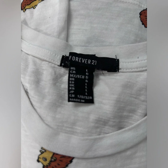 Forever 21 Hedgehog Print T-Shirt Crew Neck Short Sleeve White Large - Picture 3 of 3